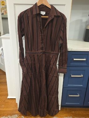 Jasper Conran Chocolate Brown And Black Striped Long Sleeve Shirt Dress